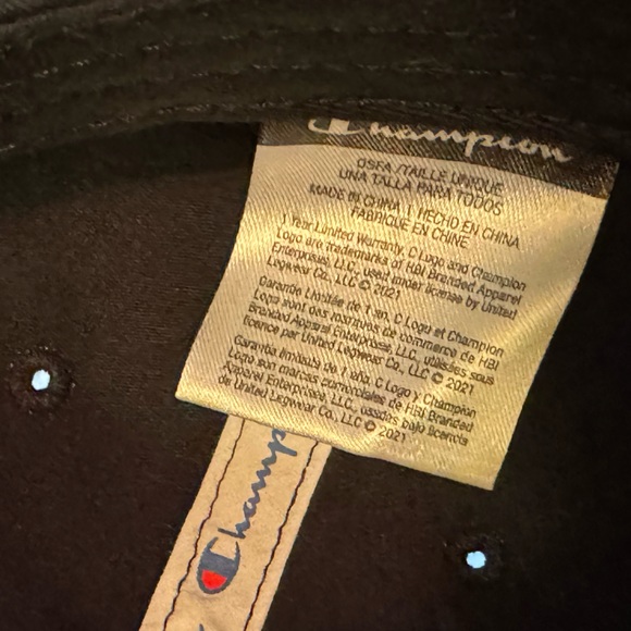 Champion Brand Black Cotton OS Unisex Strap Back Baseball Hat Streetwear - Picture 5 of 6